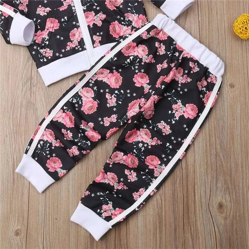 3-7 Years Kids Baby Girl Clothes Set Floral Print Long Sleeve Sweatshirt Long Pants Outfits Toddler Autumn Tracksuit Clothing C1089