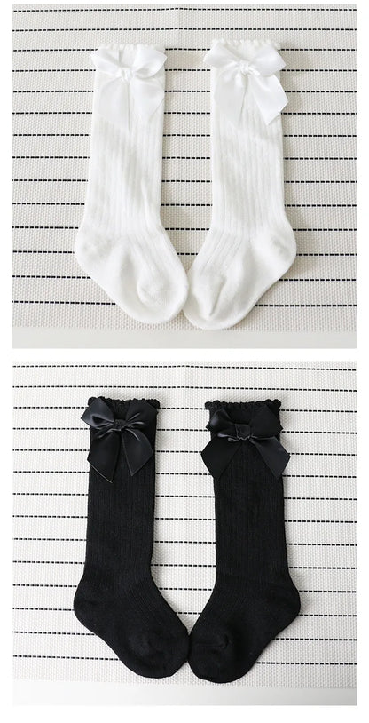 Children's Socks for Girls Big Bow Knee Long Socks For Kids Spring Autumn Princess Baby Solid Soft Elegant Cotton Sock 0-7Years