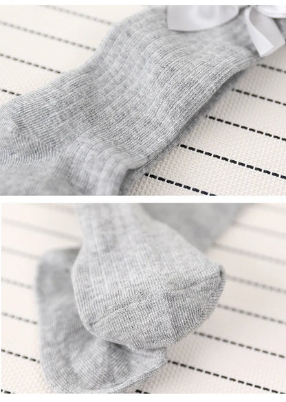 Children's Socks for Girls Big Bow Knee Long Socks For Kids Spring Autumn Princess Baby Solid Soft Elegant Cotton Sock 0-7Years