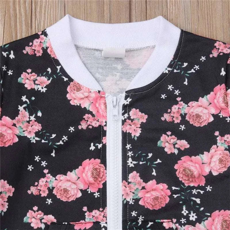3-7 Years Kids Baby Girl Clothes Set Floral Print Long Sleeve Sweatshirt Long Pants Outfits Toddler Autumn Tracksuit Clothing C1089