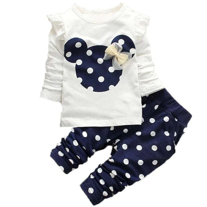 Baby Girls Clothing Set Fashion Bow Dot T shirt+ Pant Suit Kids Cotton Tracksuit Children Spring Long Sleeve Clothes C1078