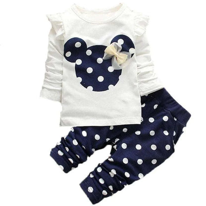 Baby Girls Clothing Set Fashion Bow Dot T shirt+ Pant Suit Kids Cotton Tracksuit Children Spring Long Sleeve Clothes C1078
