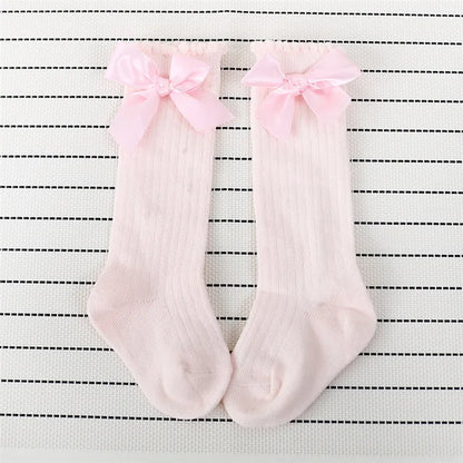 Children's Socks for Girls Big Bow Knee Long Socks For Kids Spring Autumn Princess Baby Solid Soft Elegant Cotton Sock 0-7Years