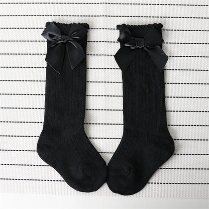 Children's Socks for Girls Big Bow Knee Long Socks For Kids Spring Autumn Princess Baby Solid Soft Elegant Cotton Sock 0-7Years