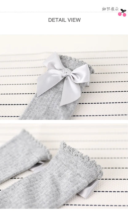 Children's Socks for Girls Big Bow Knee Long Socks For Kids Spring Autumn Princess Baby Solid Soft Elegant Cotton Sock 0-7Years