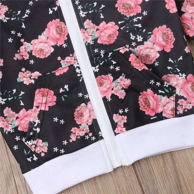 3-7 Years Kids Baby Girl Clothes Set Floral Print Long Sleeve Sweatshirt Long Pants Outfits Toddler Autumn Tracksuit Clothing C1089