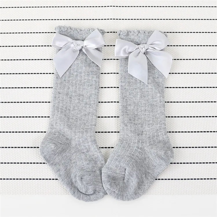 Children's Socks for Girls Big Bow Knee Long Socks For Kids Spring Autumn Princess Baby Solid Soft Elegant Cotton Sock 0-7Years