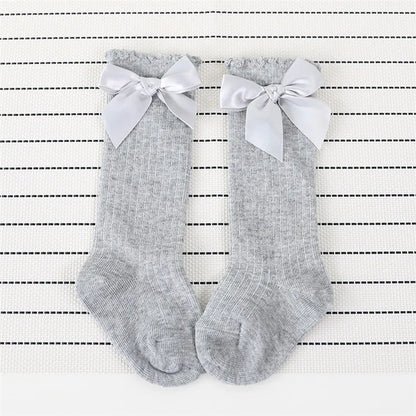 Children's Socks for Girls Big Bow Knee Long Socks For Kids Spring Autumn Princess Baby Solid Soft Elegant Cotton Sock 0-7Years