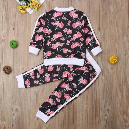3-7 Years Kids Baby Girl Clothes Set Floral Print Long Sleeve Sweatshirt Long Pants Outfits Toddler Autumn Tracksuit Clothing C1089