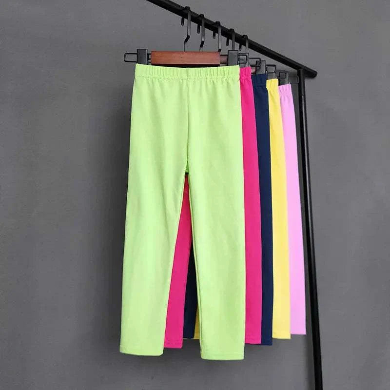 Colorful girls stretch skinny leggings hanging on rack spring summer soft slim trousers for children