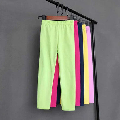 Colorful girls stretch skinny leggings hanging on rack spring summer soft slim trousers for children