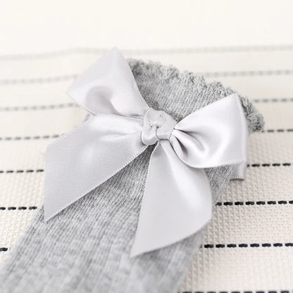Children's Socks for Girls Big Bow Knee Long Socks For Kids Spring Autumn Princess Baby Solid Soft Elegant Cotton Sock 0-7Years