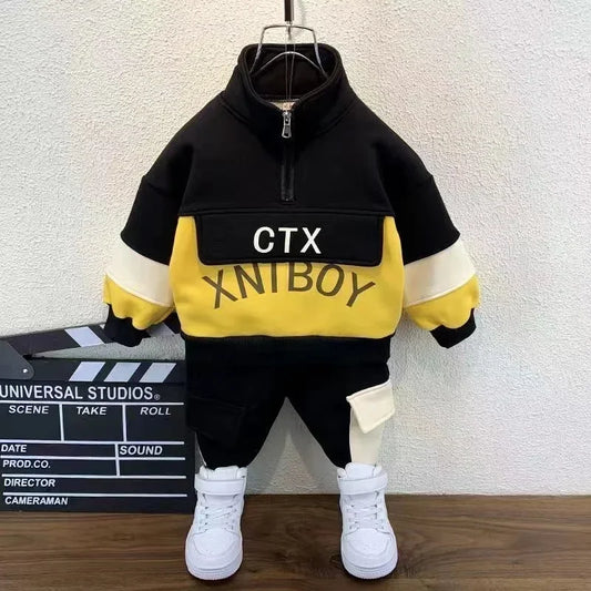 Children's spring And autumn Clothing Set New Boys Plush Thickened Sweater Pants Two Piece Set Baby Casual Sportswear 2 Pcs Kids C1009