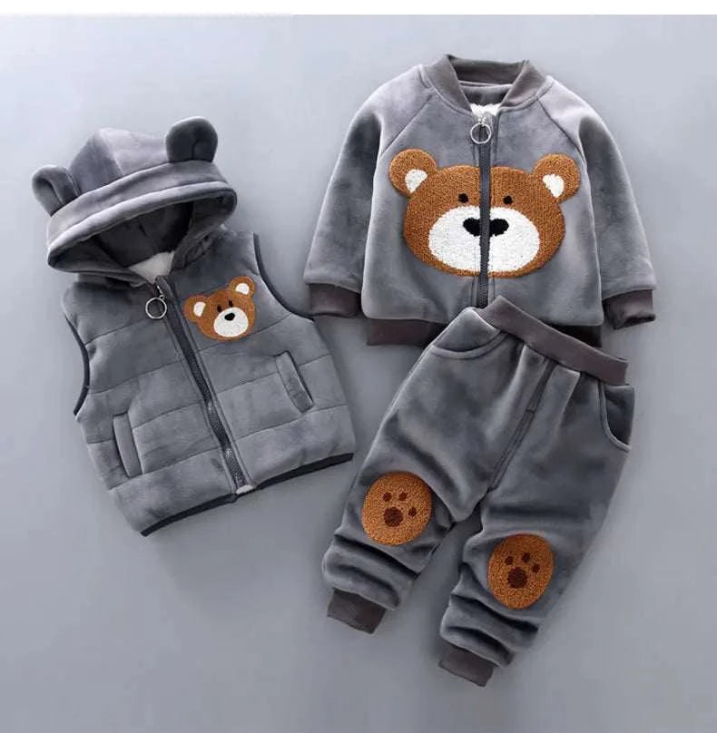 Vest+Coat+Pants 3PCS Tracksuits 1 to 4 Yrs Baby Kids Clothes Autumn Winter Toddler Boys Clothing Sets Kids Casual Girls Outfit C1090