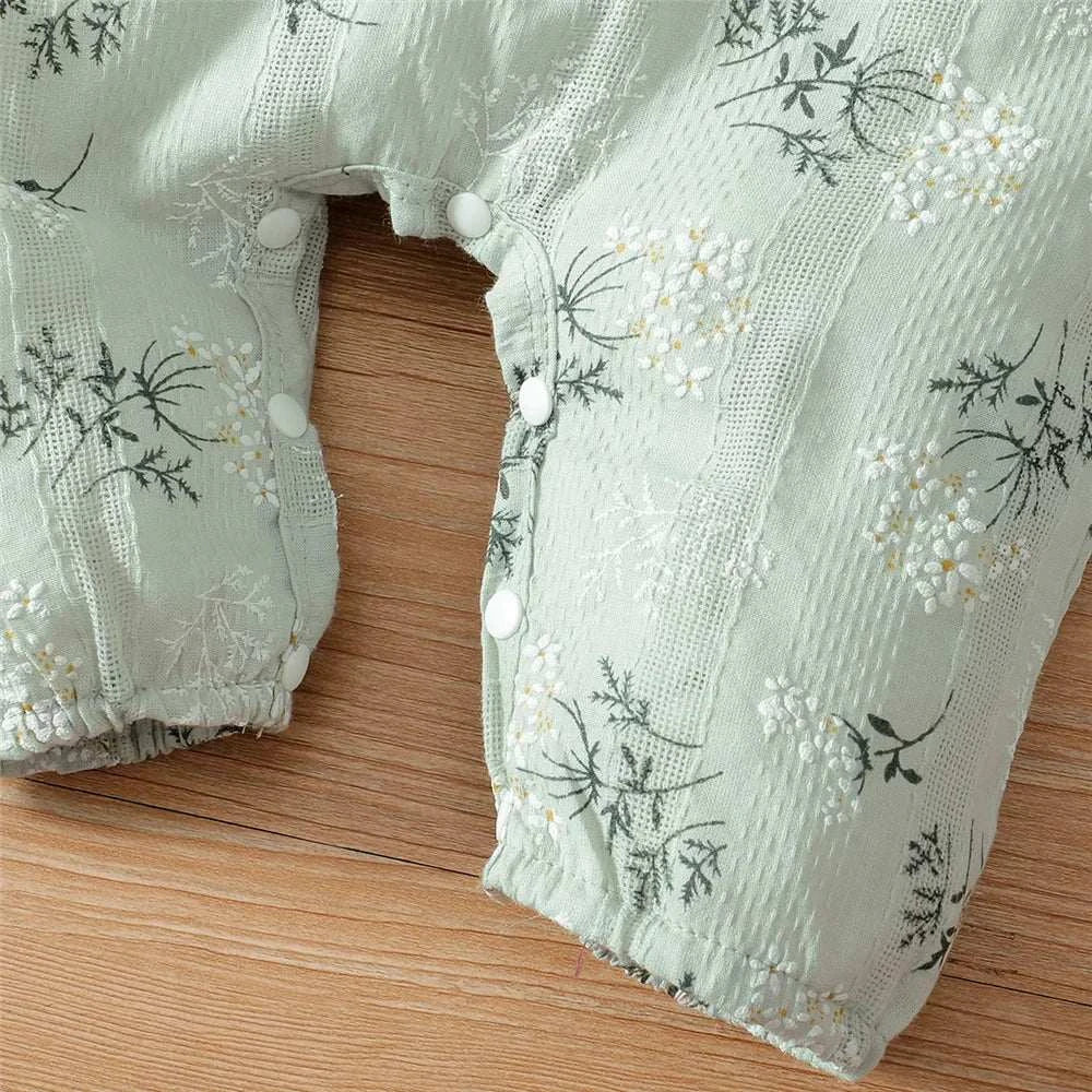 Newborn Baby Girl Spring and Autumn Bodysuit Floral Print Long Sleeve Romper with Headband Onesie Clothes for Infant 0-18 Months C1068