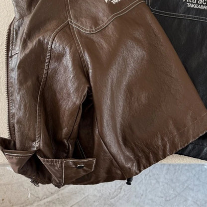 Children's Coat 2025 New Autumn Product Children's Embroidered Leather Coat Baby Letter Zipper Sweater Trendy
