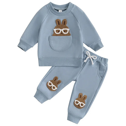 Easter Baby Children's Hoodies Set 0-4 Y Cute Bunny O-Neck Pullover and Pants 2Pcs Boys Tracksuit Girls Casual Clothes Suit