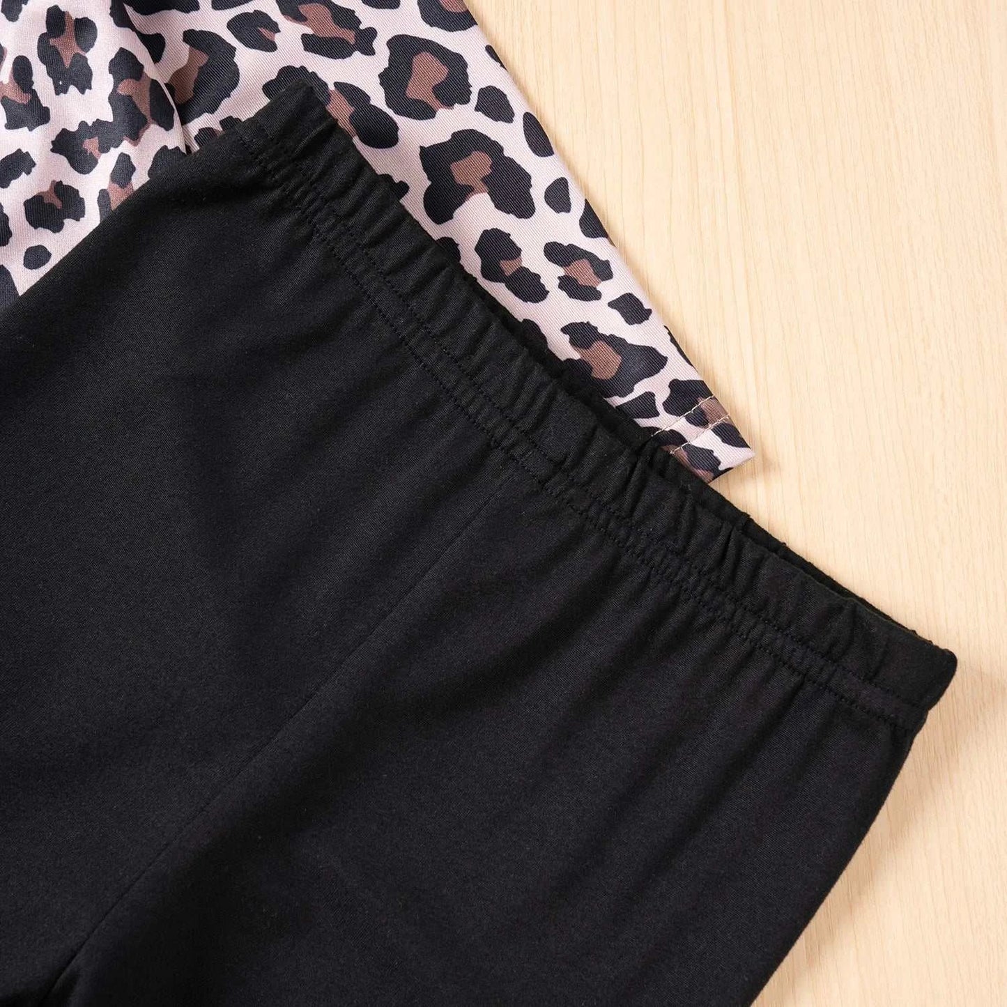 Children's Suit Baby Girl Autumn Casual Suit Leopard Print Long-sleeved Top + Trousers Two-piece Fly-sleeved Trendy Clothing C1079