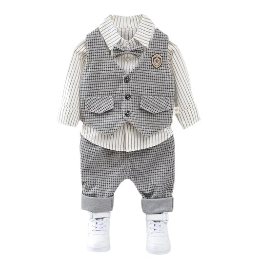 New Spring Autumn Baby Boys Clothes Suit Children Casual Vest Shirt Pants 3Pcs/Sets Toddler Gentleman Costume Kids Tracksuits C1008
