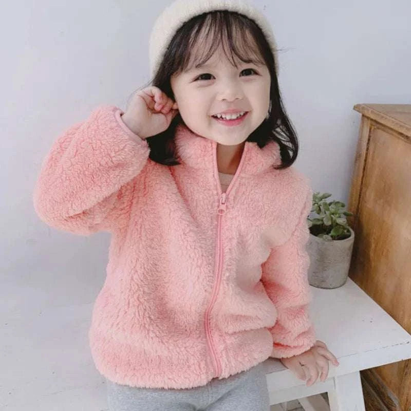 Autumn Winter Kids Girls Boys Casual Soft Warm Long Sleeve Coat Baby Kids Children Fleece Jacket Plush Zipper Closure Outerwear C1051