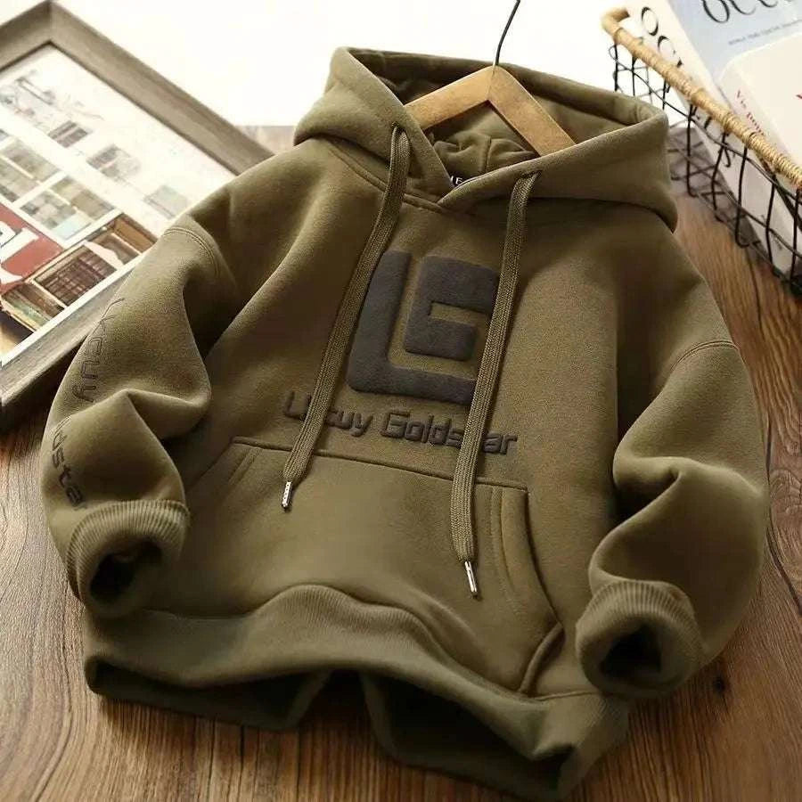 3-12 Years New Autumn Winter Boys Hoodies Lined With Plush Lining Thick Keep Warm Letter Hooded Sweatshirt For Kids C1104
