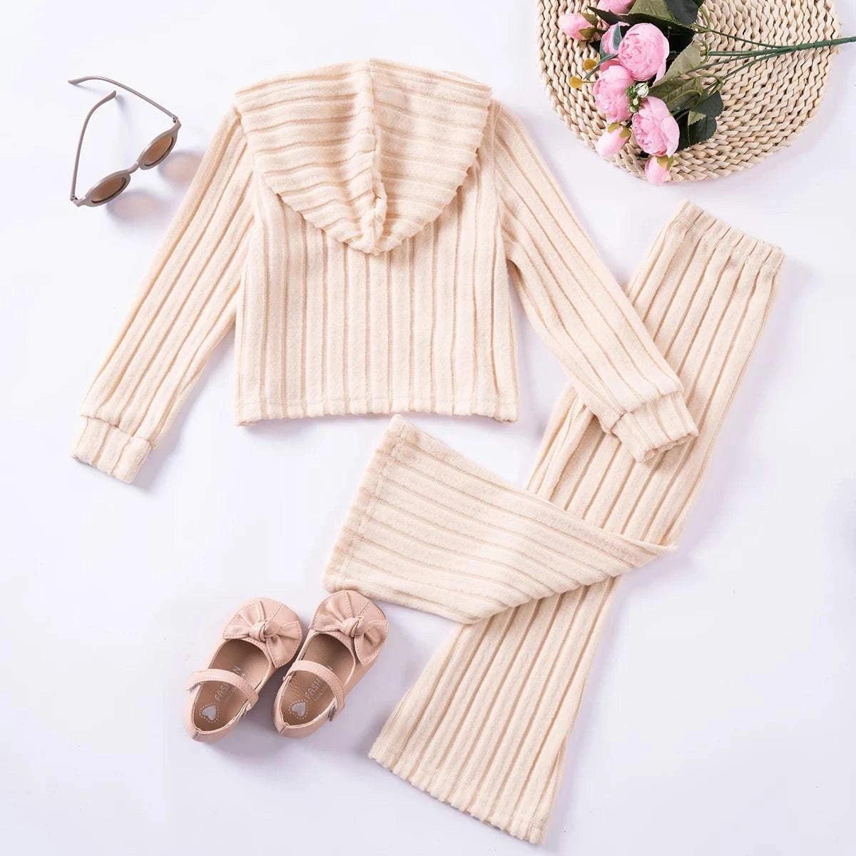Toddler Spring/Autumn Girls Suit Hooded Top and Pants Two-piece Set Solid Color Casual Daily Girls Clothing Elastic Comfortable C1052