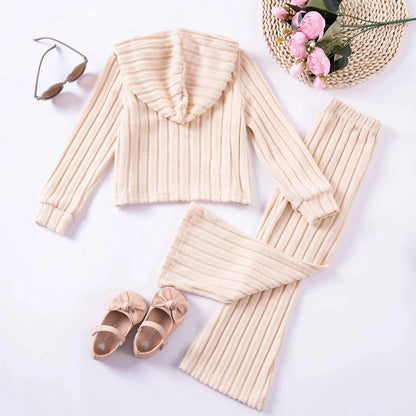 Toddler Spring/Autumn Girls Suit Hooded Top and Pants Two-piece Set Solid Color Casual Daily Girls Clothing Elastic Comfortable C1052
