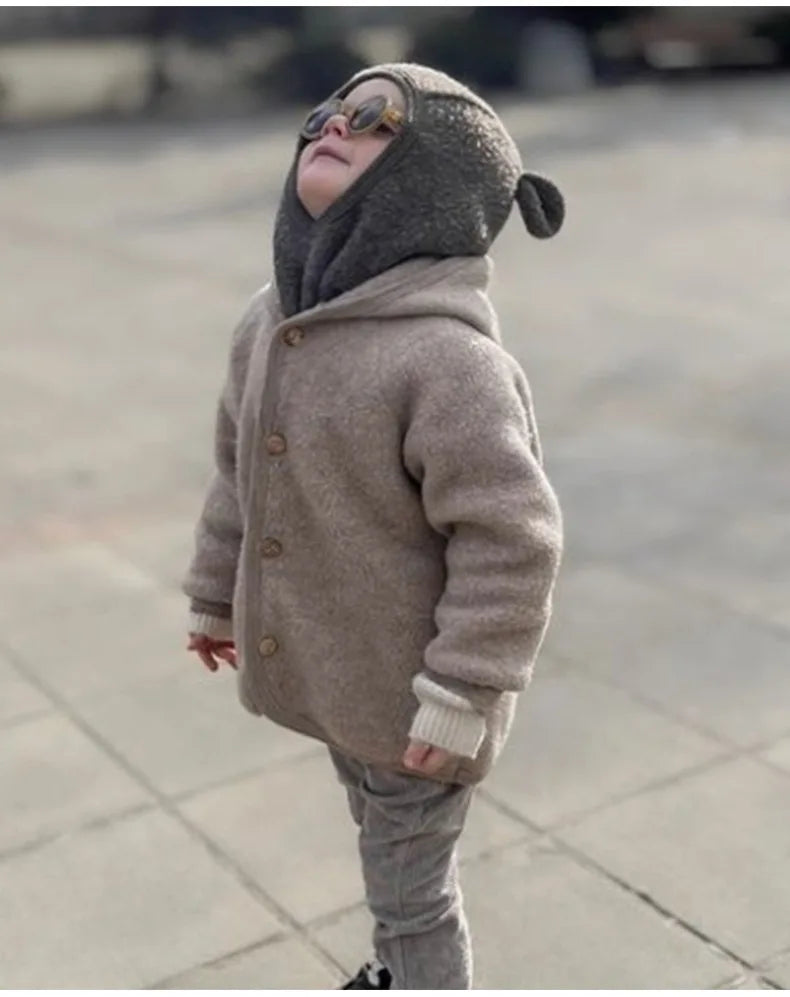 Children's Ear-Shaped Coat 2025 Autumn Winter New Cute Baby Warm Clothing