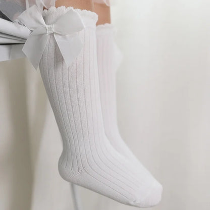 Children's Socks for Girls Big Bow Knee Long Socks For Kids Spring Autumn Princess Baby Solid Soft Elegant Cotton Sock 0-7Years