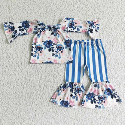 Wholesale boutique Toddler Baby Girl Clothing Pink Long Sleeves Pocket Bell Pants Flower Outfits Kids Children Fall Winter Set C1041