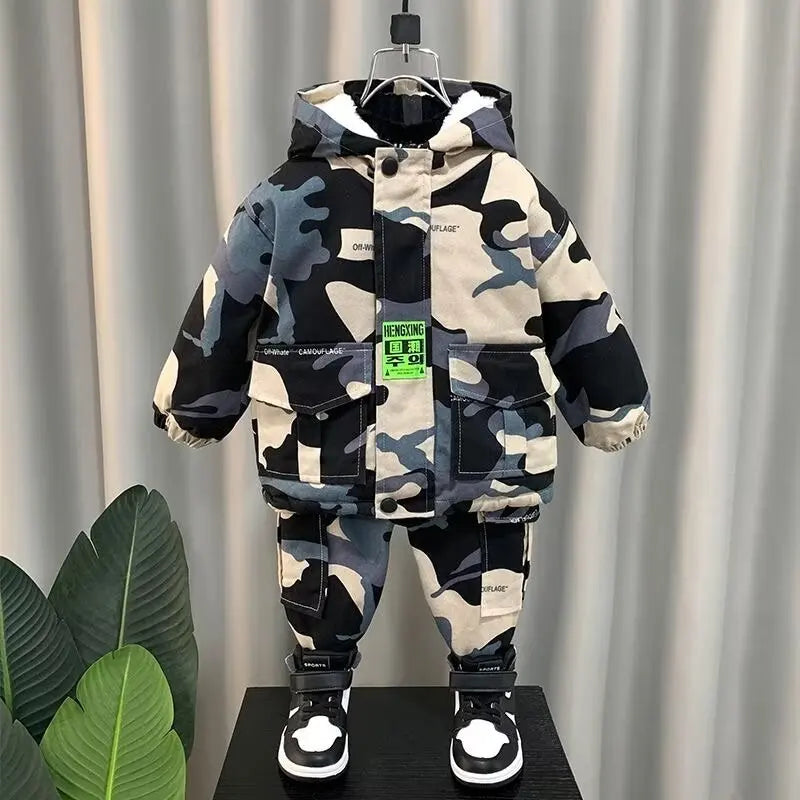 Winter Warm Coat for Boys and Girls Sets 2-Piece Set for 2 4 6 8Y Children's Thickened  Cotton Coat +Pants suits 2024 New C1011