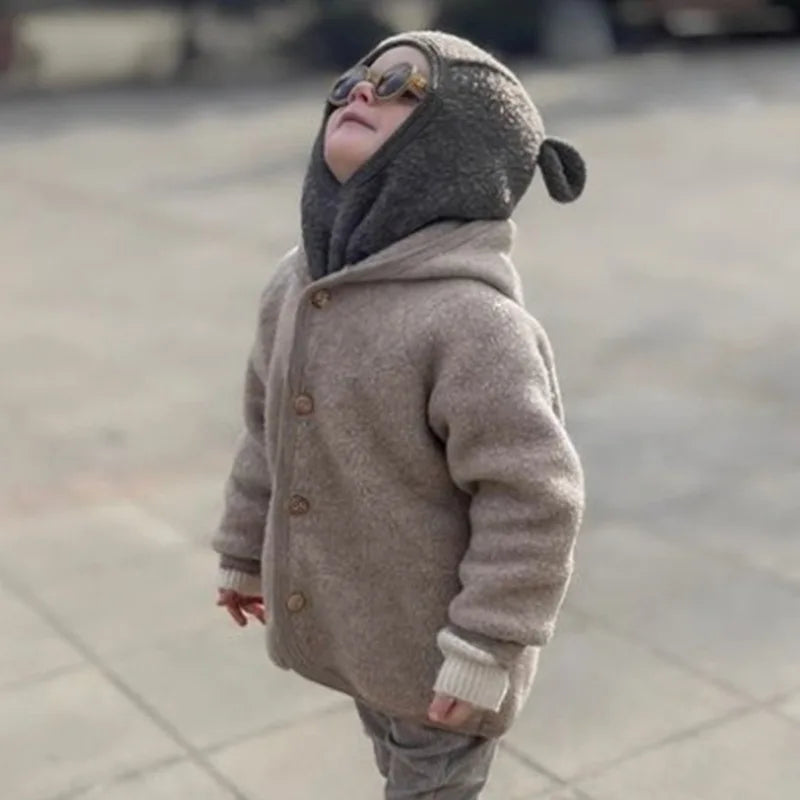 Children's Ear-Shaped Coat 2025 Autumn Winter New Cute Baby Warm Clothing