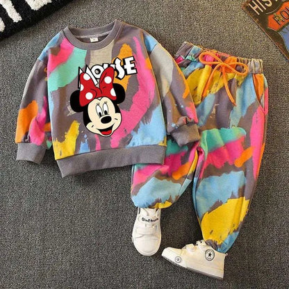 Colorful girls and boys spring autumn sweatshirt and pants set with Minnie Mouse print and casual sports design