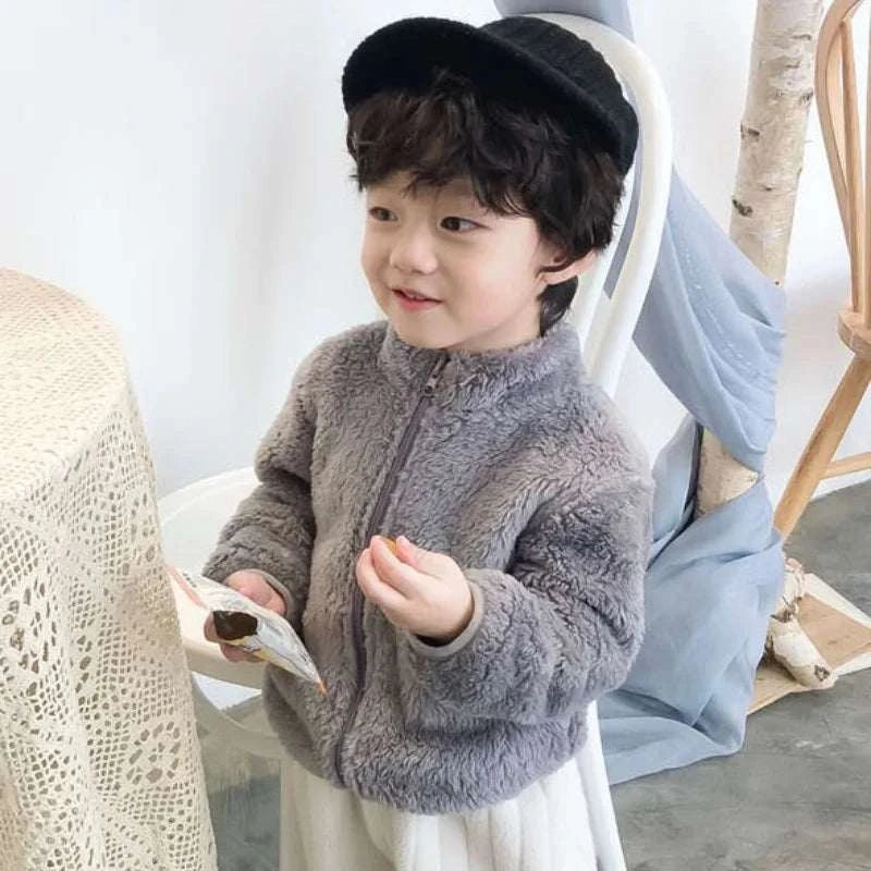 Autumn Winter Kids Girls Boys Casual Soft Warm Long Sleeve Coat Baby Kids Children Fleece Jacket Plush Zipper Closure Outerwear C1051