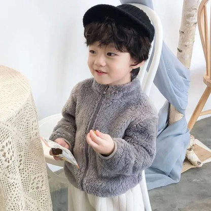 Autumn Winter Kids Girls Boys Casual Soft Warm Long Sleeve Coat Baby Kids Children Fleece Jacket Plush Zipper Closure Outerwear C1051