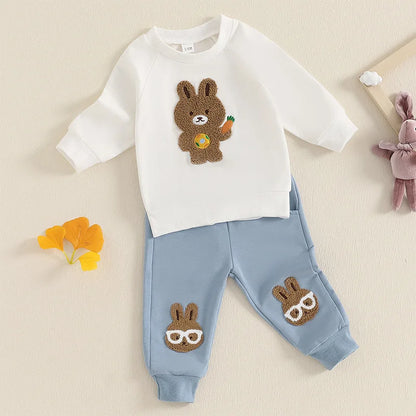 Easter Baby Children's Hoodies Set 0-4 Y Cute Bunny O-Neck Pullover and Pants 2Pcs Boys Tracksuit Girls Casual Clothes Suit