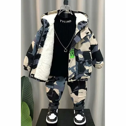 Winter Warm Coat for Boys and Girls Sets 2-Piece Set for 2 4 6 8Y Children's Thickened  Cotton Coat +Pants suits 2024 New C1011