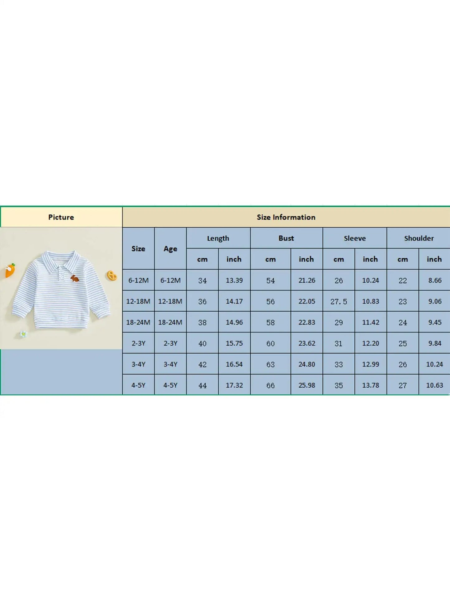 Kids Boys Easter Long Sleeve T-shirt, Turn-down Collar Embroidery Rabbit Striped Spring Fall Pullover Tops