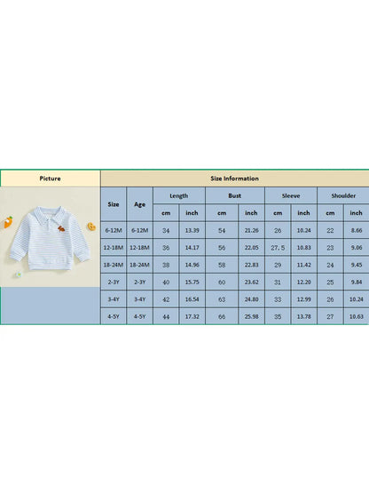 Kids Boys Easter Long Sleeve T-shirt, Turn-down Collar Embroidery Rabbit Striped Spring Fall Pullover Tops
