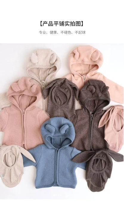 Children's Ear-Shaped Coat 2025 Autumn Winter New Cute Baby Warm Clothing