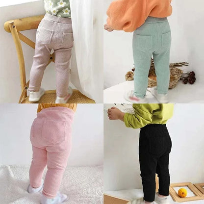 New Children Girls Boys Leggings Cotton Solid Color Cotton Ribbed Pants Spring Autumn Kids Pants Child High Waist Long Trousers C1098