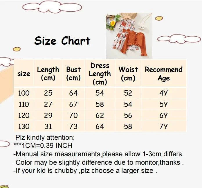2PCS Kids Girl Clothes Set Long Sleeved Cardigan+Sleeveless A- Line Dress Summer Fashion Dresses Costume for Kids Girl 4-7Years C1053