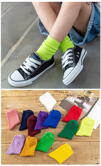 Children's Socks Cotton Colorful Harajuku Retro Boys Girls Black Socks Kids Klein Blue School Casual In Tube Solid Sox Stylish
