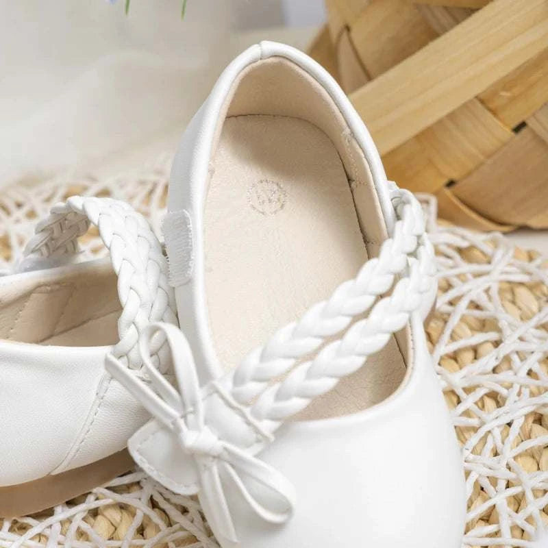 KIDSUN Fashion White Kids Girls Dress Shoes PU Leather Princess Wedding Party School Shoes Low Heel Flats for Little Big Kids C1084