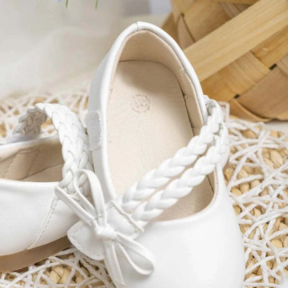 KIDSUN Fashion White Kids Girls Dress Shoes PU Leather Princess Wedding Party School Shoes Low Heel Flats for Little Big Kids C1084