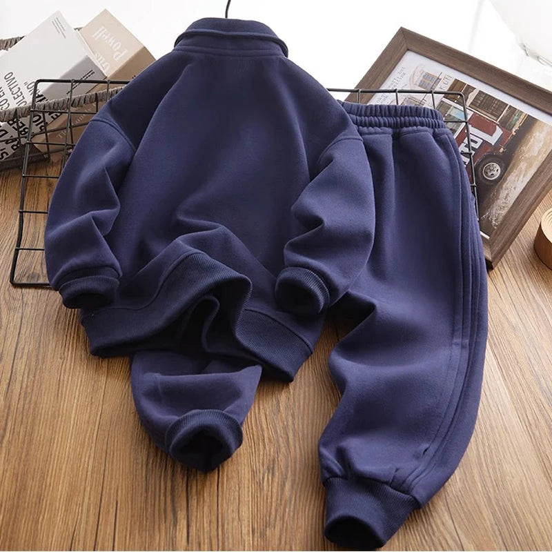 Autumn Winter Boys Clothing Set Solid Color Letter Pattern Pullover+Pants 2Pcs For 4-14 Years Kids Casual Handsome Sports Suit C1017
