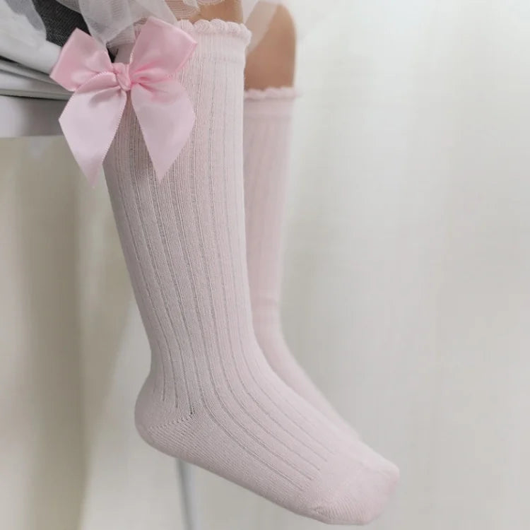Children's Socks for Girls Big Bow Knee Long Socks For Kids Spring Autumn Princess Baby Solid Soft Elegant Cotton Sock 0-7Years