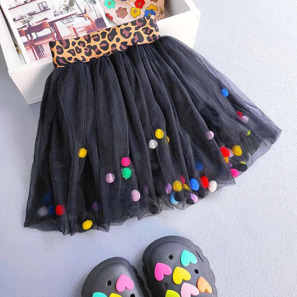 Baby Girls Dancing Party Princess Skirt Sweet Girls Colorful Pompom Tulle Tutu Skirt For Girls Clothes Children C1030