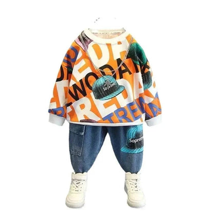 Children's Set for Boys Girls New Spring and Autumn Suit Casual Wear Home Outing Sweatshirt Two-piece Fashionable Set Loungewear C1022