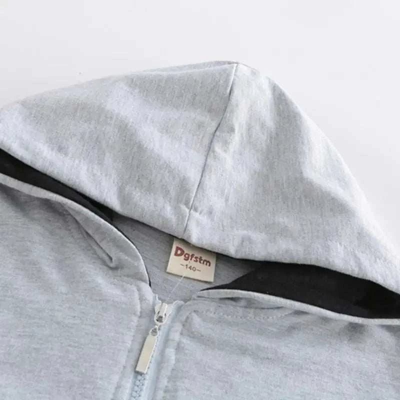 Spring Autumn Kids Baby Boys Coats Hooded Sweatshirt Girls Hoodies Children Jacket Toddler Outerwear Clothes Gray Blue Red 3-12T C1105